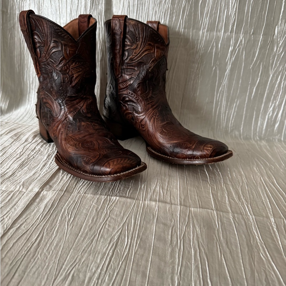 Dan Post Brown Above the Ankle Western Leather Tooled Boots